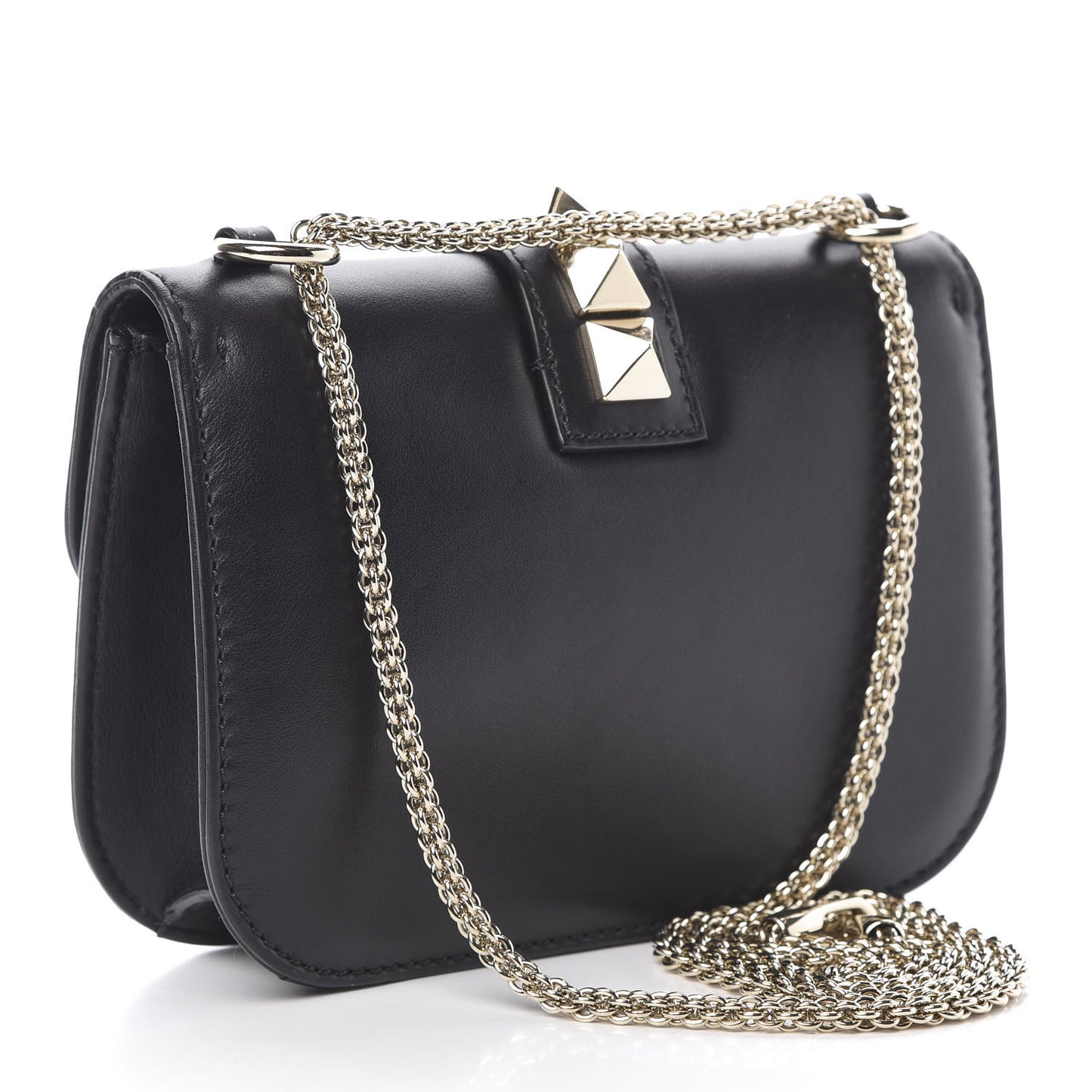 Vitello Small Glam Lock Rockstud Flap Black