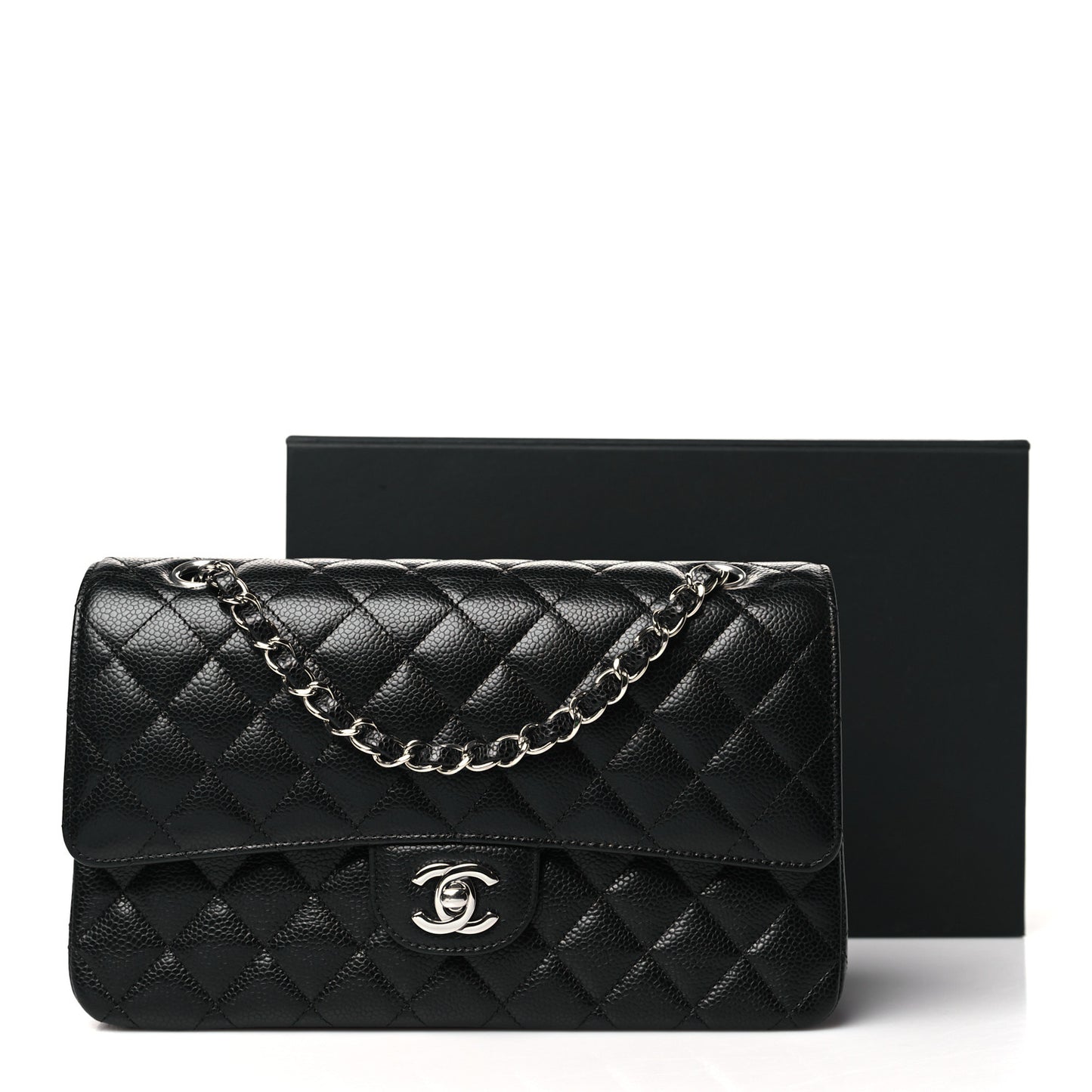 Caviar Quilted Medium Double Flap Black