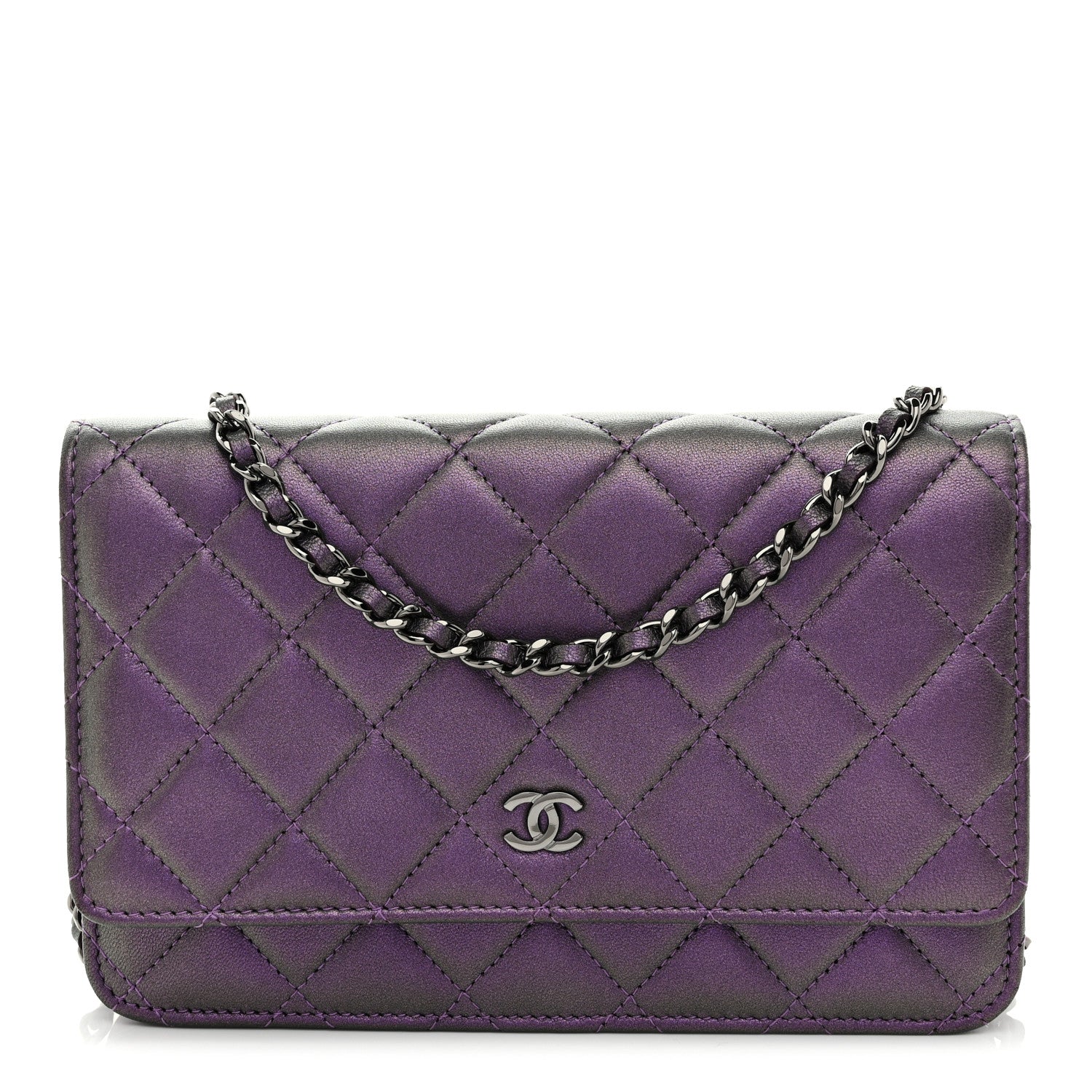 Chanel Iridescent Lambskin Quilted Wallet On Chain WOC Dark Purple 1 of 12