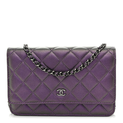 Chanel Iridescent Lambskin Quilted Wallet On Chain WOC Dark Purple 1 of 12