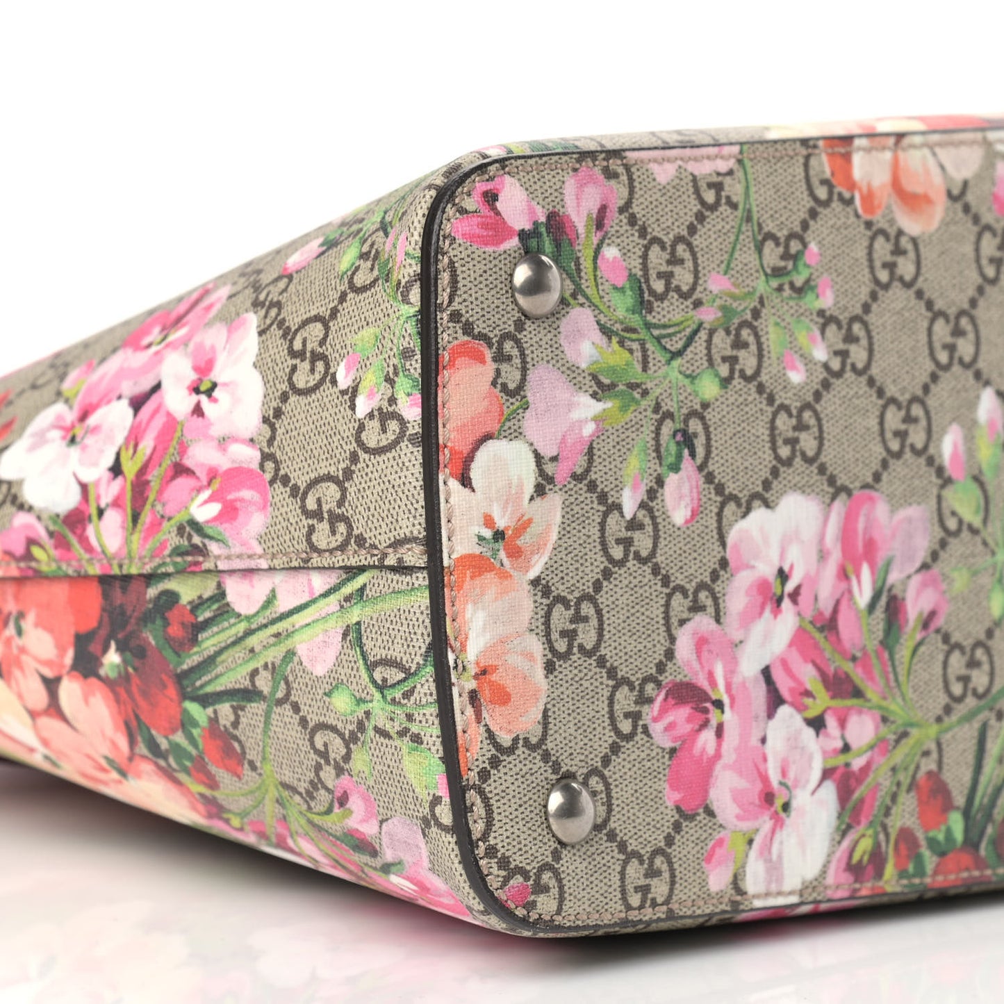 GG Supreme Monogram Blooms Large Zip Top Tote Beige Multicolor Dry Rose