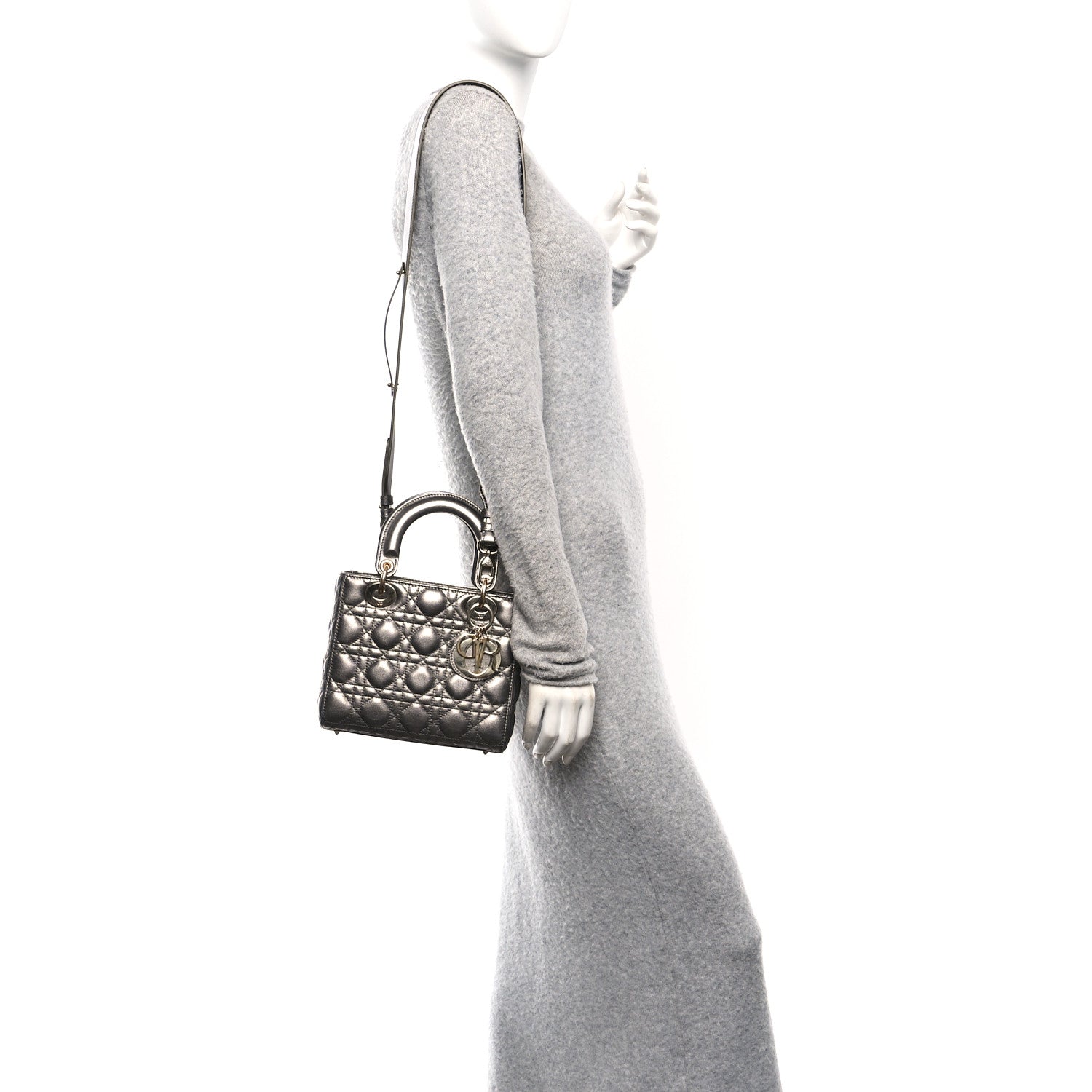Christian Dior Metallic Lambskin Cannage Small My ABCDior Lady Dior Dark Silver 2 of 10