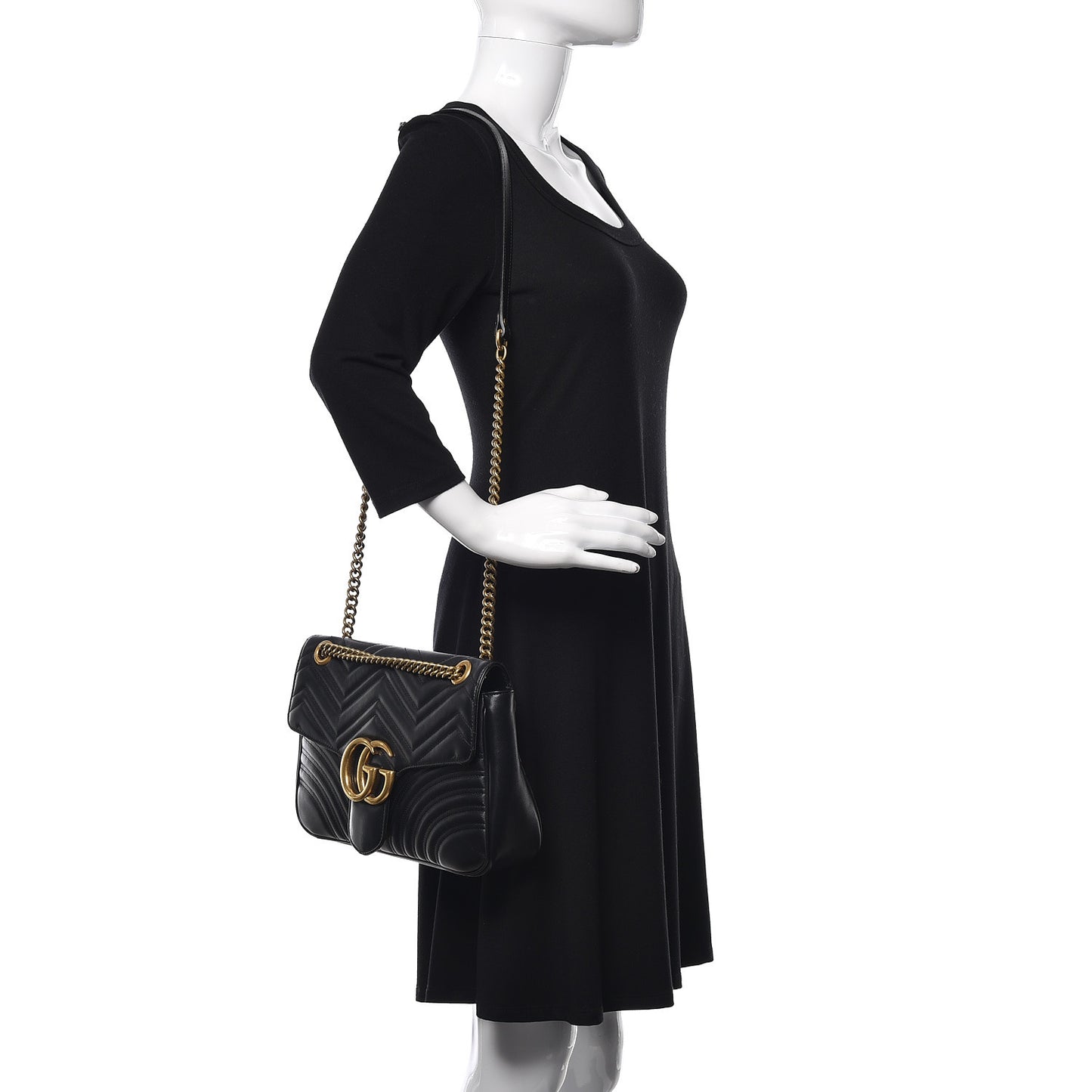 Calfskin Matelasse Medium GG Marmont Shoulder Bag Black