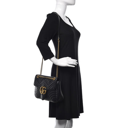 Gucci Calfskin Matelasse Medium GG Marmont Shoulder Bag Black 2 of 13