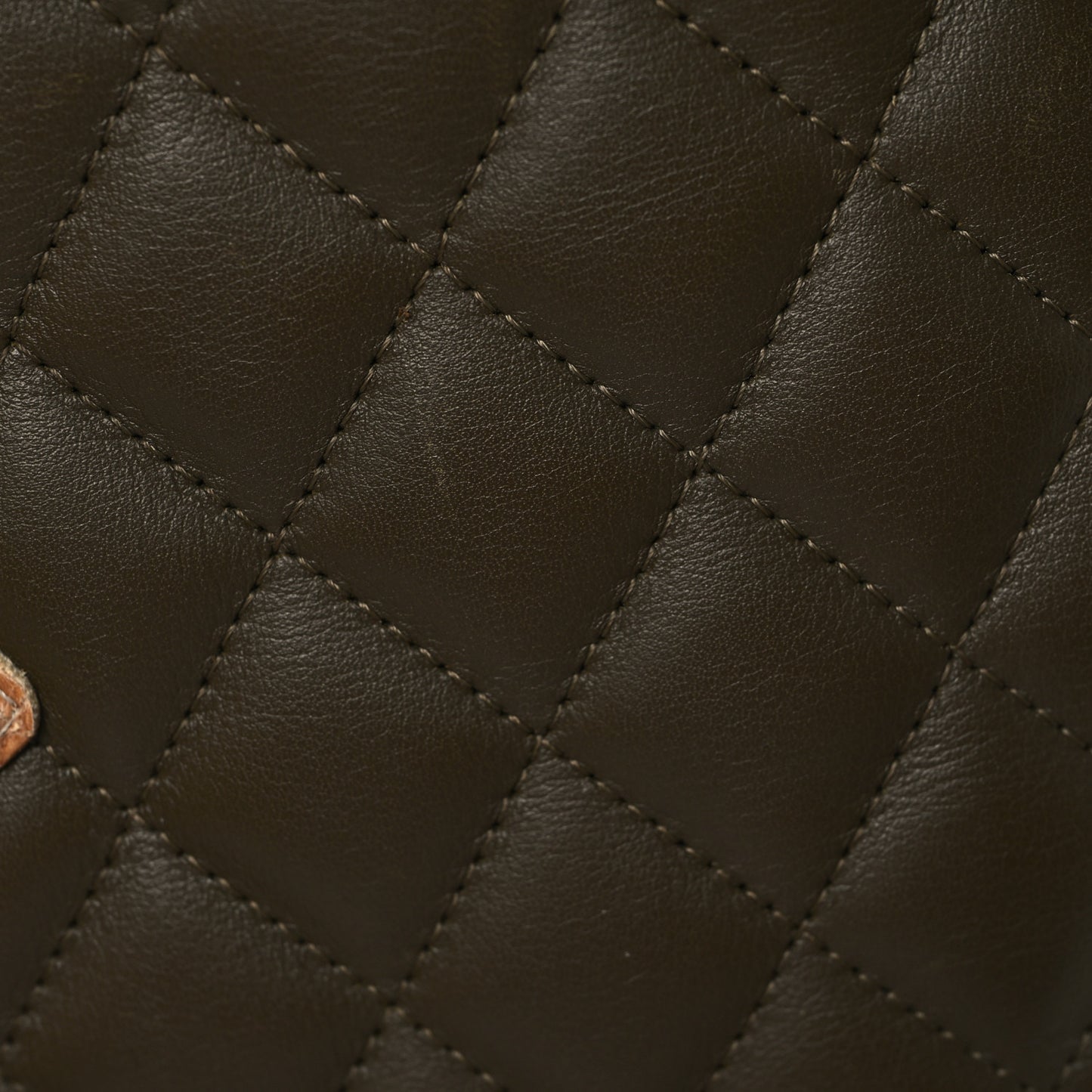 Calfskin Snakeskin Quilted Large Cambon Tote Khaki
