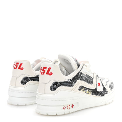 Louis Vuitton Calfskin Printed Mens LV Trainer Sneakers 10 White Black 5 of 8