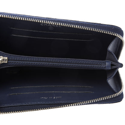 Chanel Caviar Chevron Quilted Large Gusset Zip Around Wallet Navy 5 of 9
