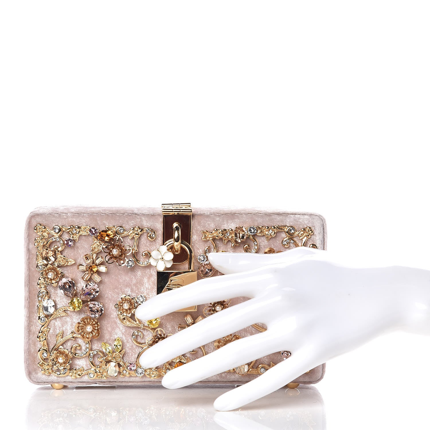 Dolce & Gabbana Velvet Crystal Floral Dolce Box Clutch Pink 2 of 8