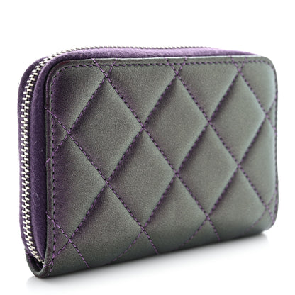 Chanel Metallic Lambskin Quilted Zip Around Coin Purse Wallet Purple 3 of 13