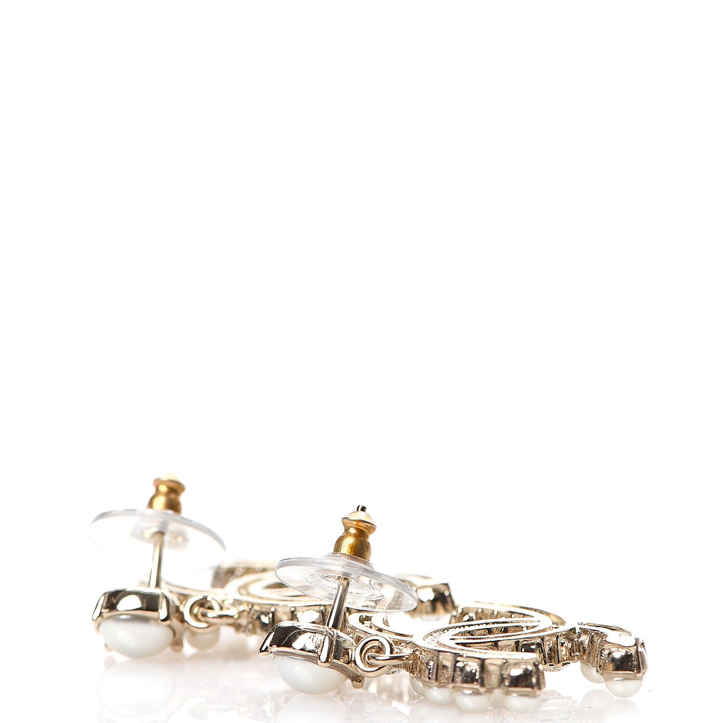 Crystal Pearl Dazzling Domino CC Drop Earrings Gold