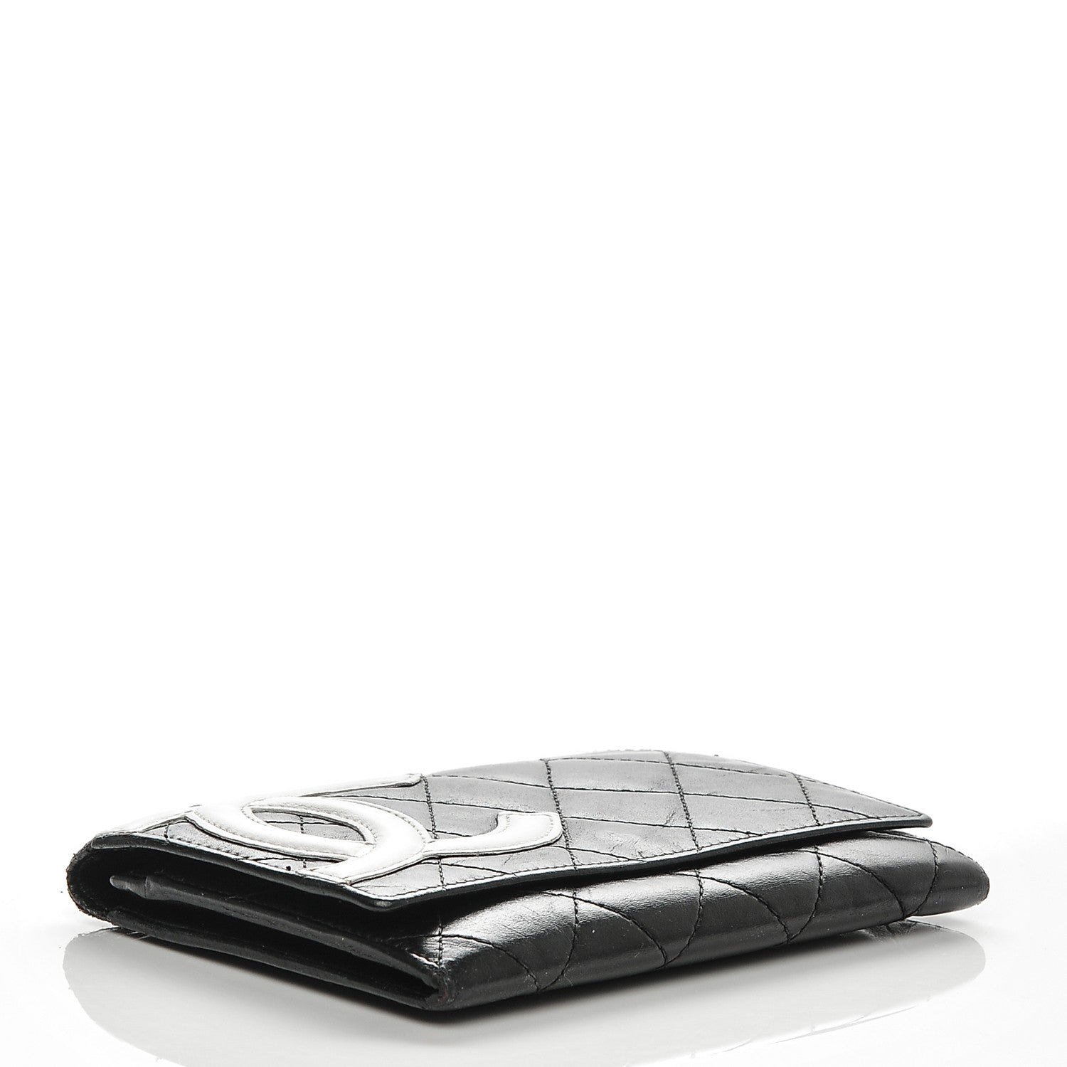 Chanel Calfskin Quilted Cambon Flap Wallet Black White 4 of 7
