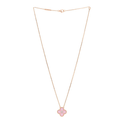 Van Cleef & Arpels 18K Rose Gold Diamond Pink Porcelain Vintage Alhambra Pendant Necklace 4 of 6