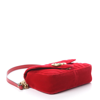 Gucci Velvet Matelasse Mini GG Marmont Shoulder Bag Hibiscus Red 3 of 8
