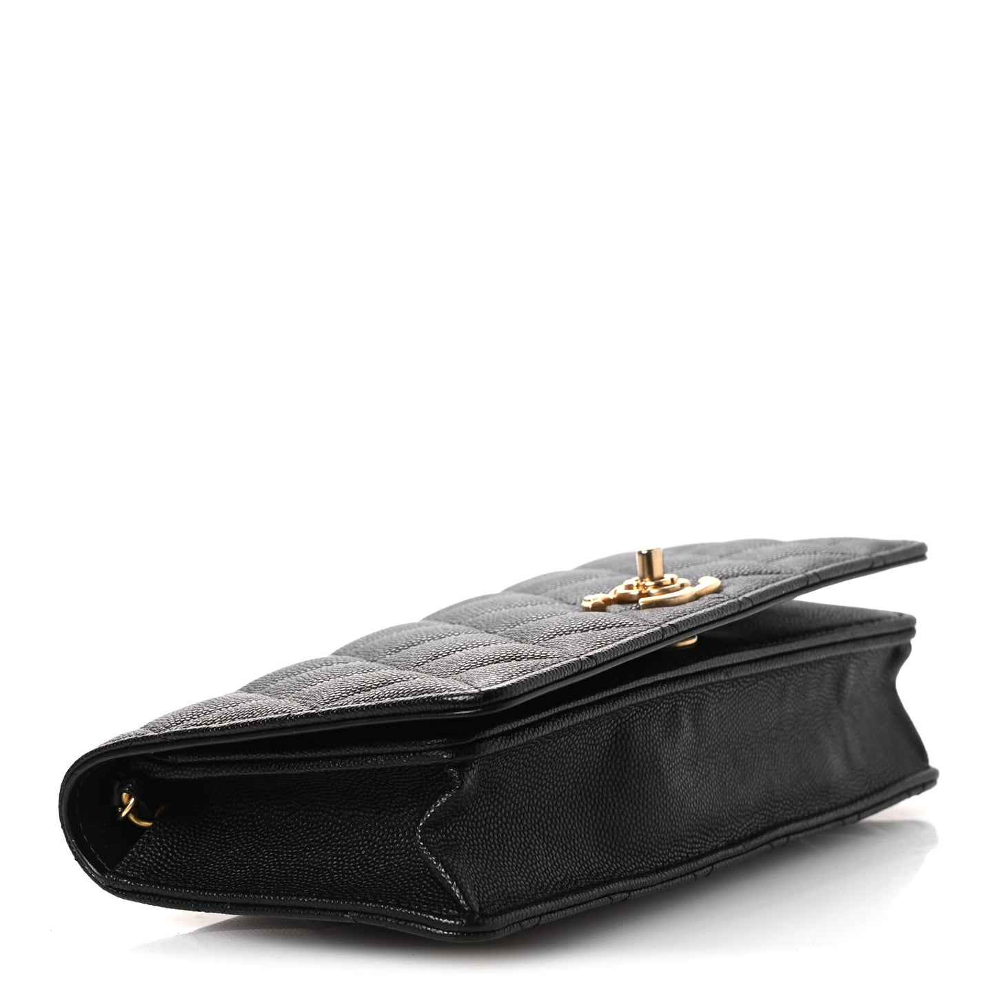 Caviar Quilted Camellia Clutch With Chain Black