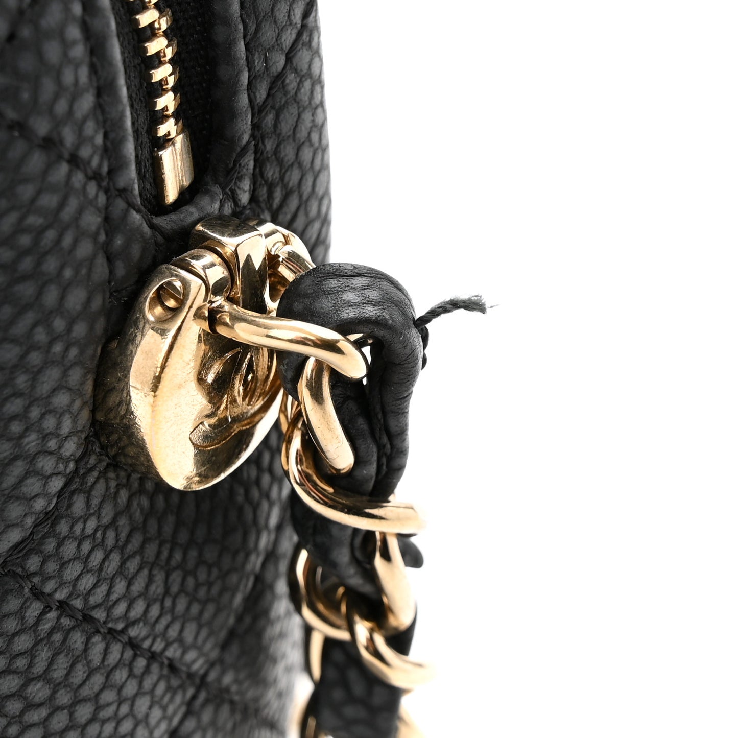 Iridescent Caviar Quilted Small Coco Tassel Camera Case Black