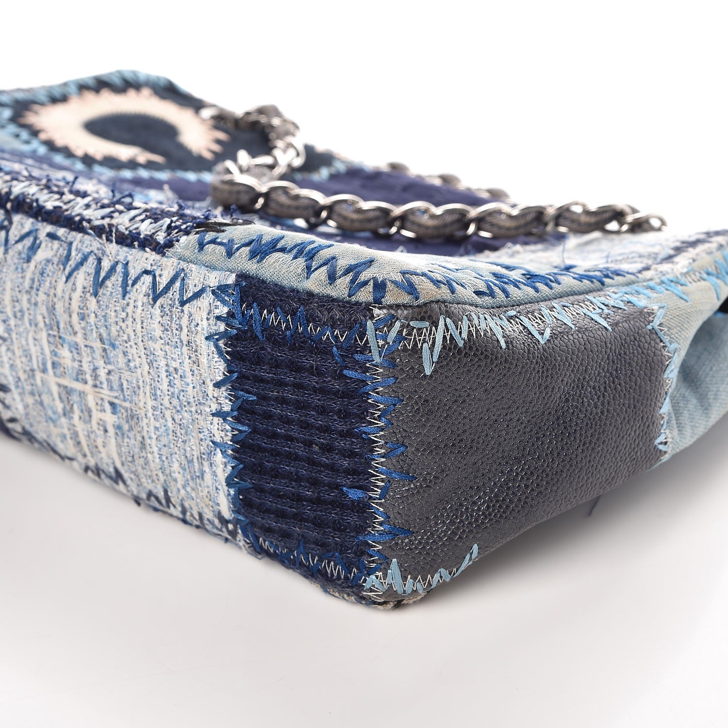 Chanel Denim Tweed Patchwork Jumbo Single Flap Blue 11 of 14