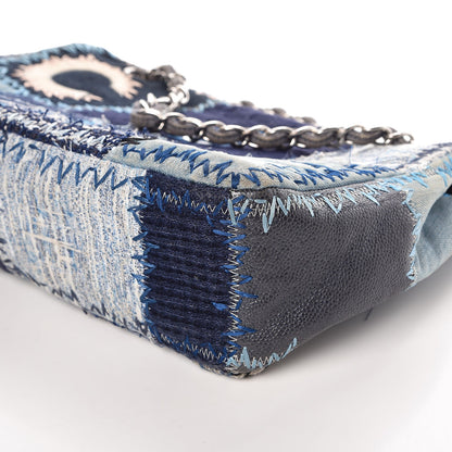 Chanel Denim Tweed Patchwork Jumbo Single Flap Blue 11 of 14