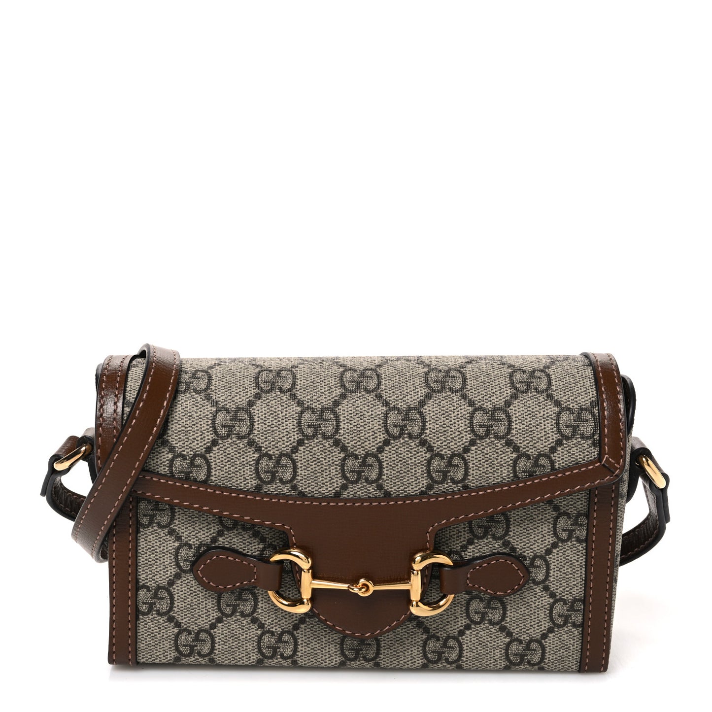 GG Supreme Monogram Mini Horsebit 1955 Shoulder Bag Beige Brown Sugar