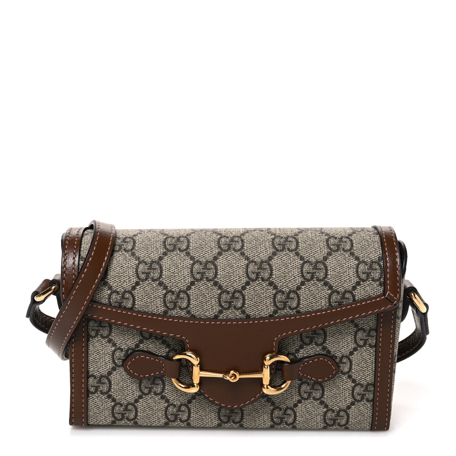 Gucci GG Supreme Monogram Mini Horsebit 1955 Shoulder Bag Beige Brown Sugar 1 of 10