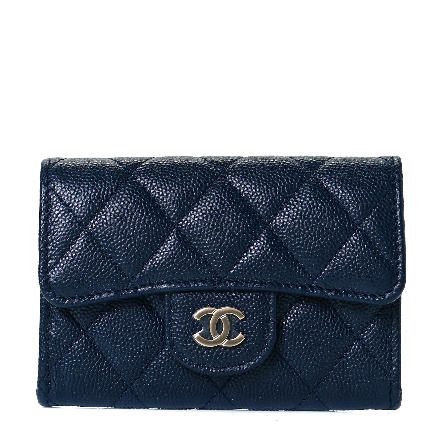 Chanel Caviar Quilted Flap Card Holder Wallet Navy Blue 1 of 9