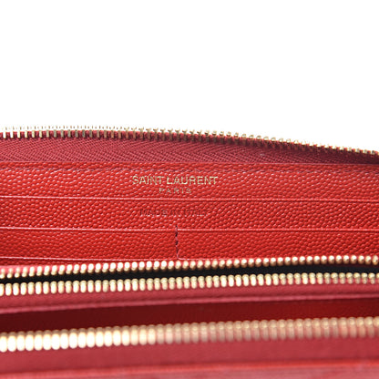 Saint Laurent Grain De Poudre Matelasse Chevron Monogram Zip Around Wallet Lipstick Red 6 of 10