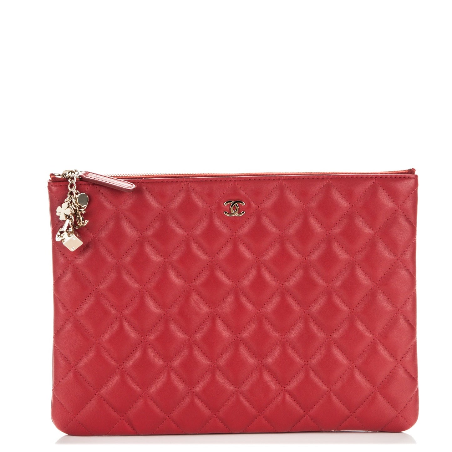 Lambskin Quilted Medium Casino Beauty CC Cosmetic Case Red