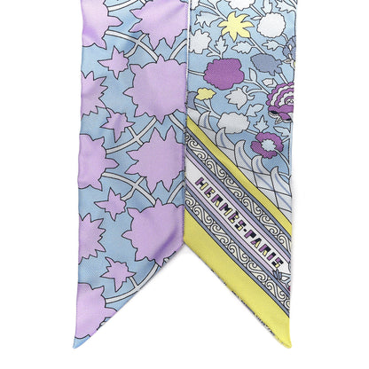 Hermes Silk Tapis Persans Twilly Rose Gris Bleuete Jaune Soufre 4 of 5