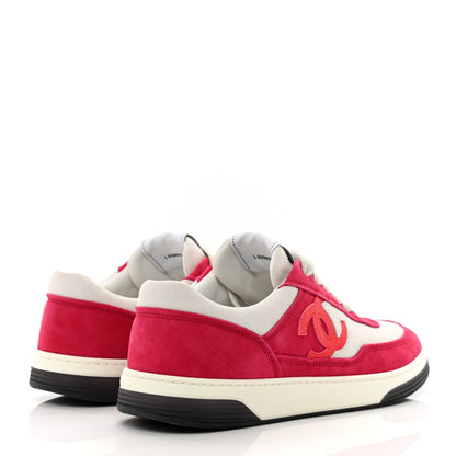 Chanel Suede Kidskin Womens CC Sneakers 40 White Fuchsia 4 of 10