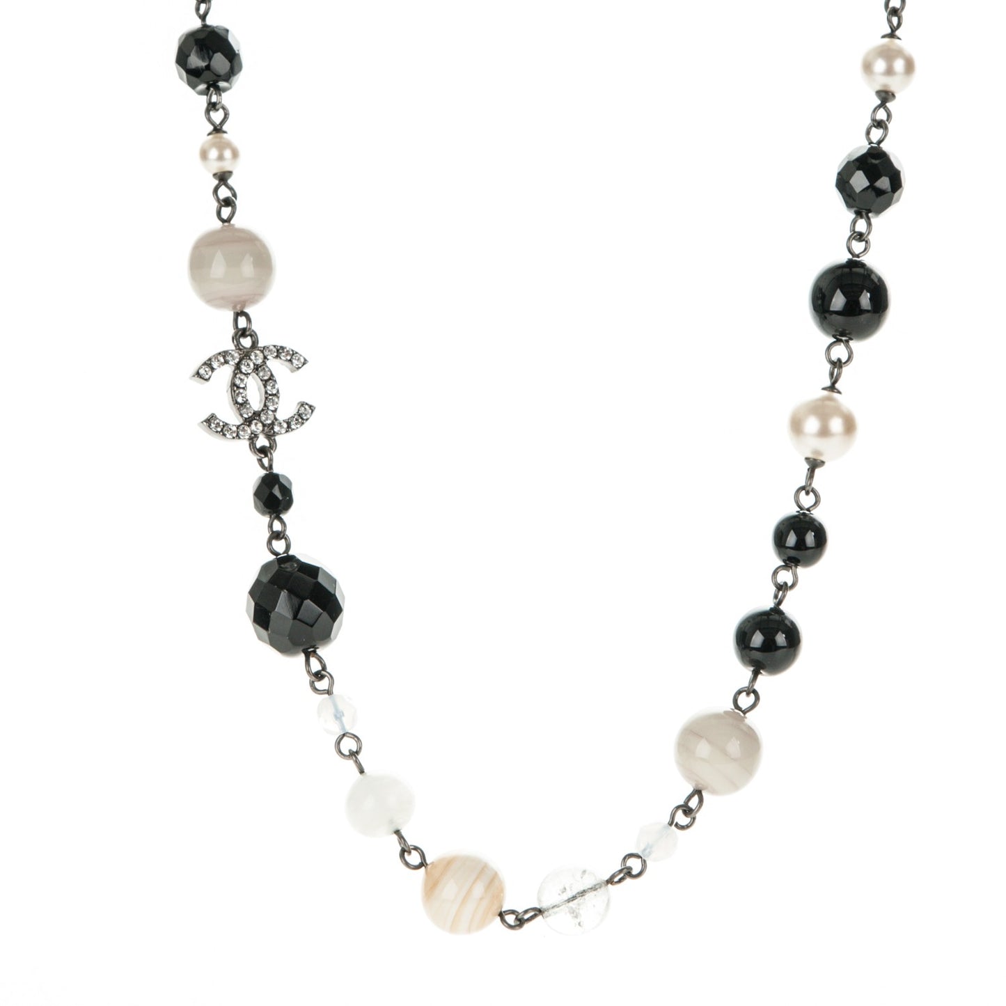 Pearl Crystal Bead CC Necklace Black