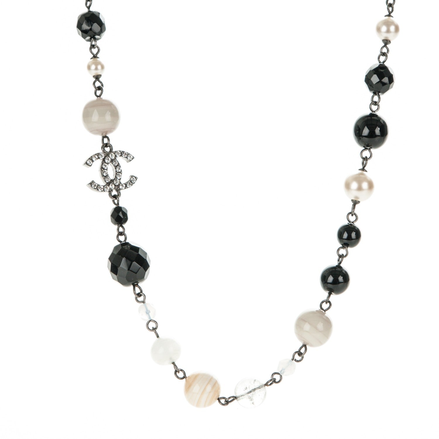Chanel Pearl Crystal Bead CC Necklace Black 1 of 4