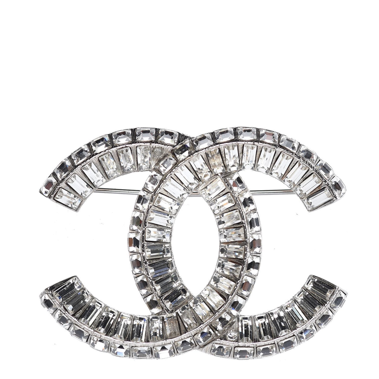 Baguette Crystal CC Brooch Silver