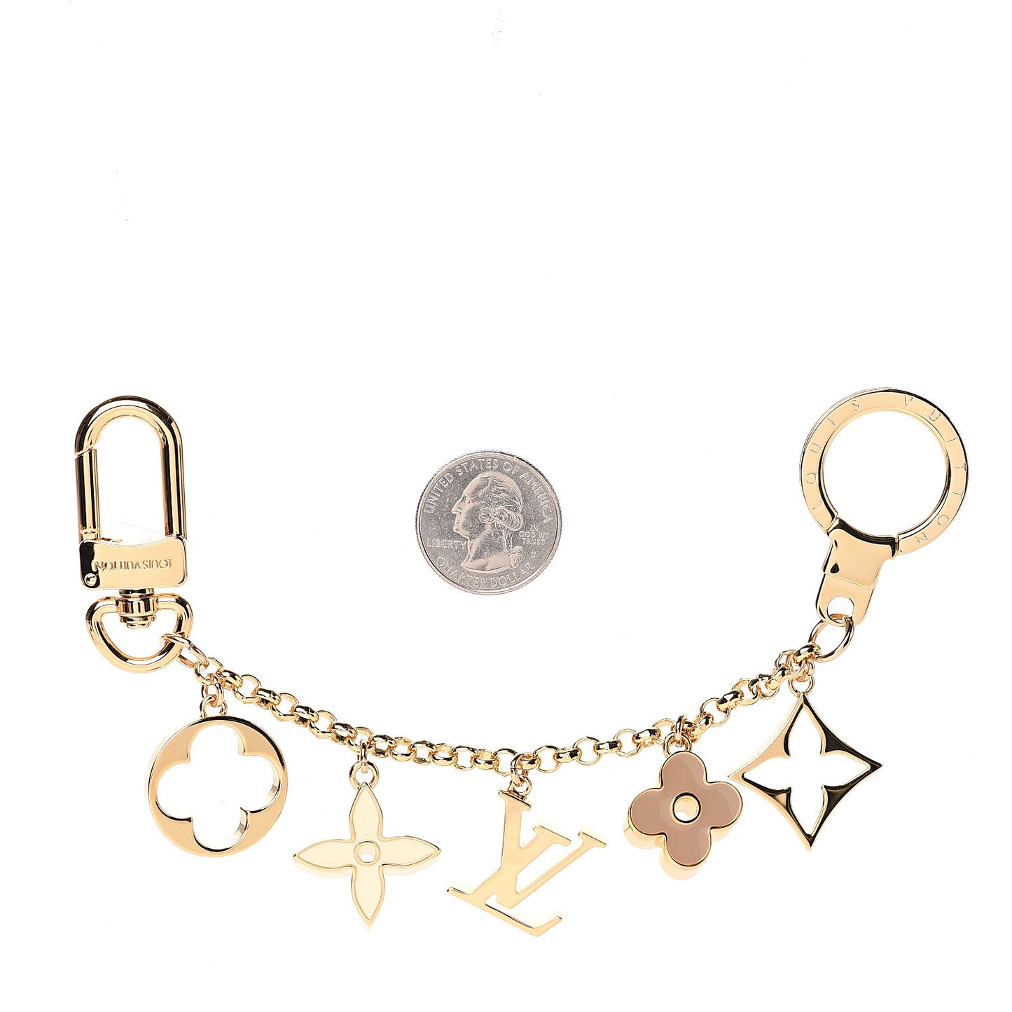 Brass Enamel Fleur De Monogram Bag Charm Chain Gold