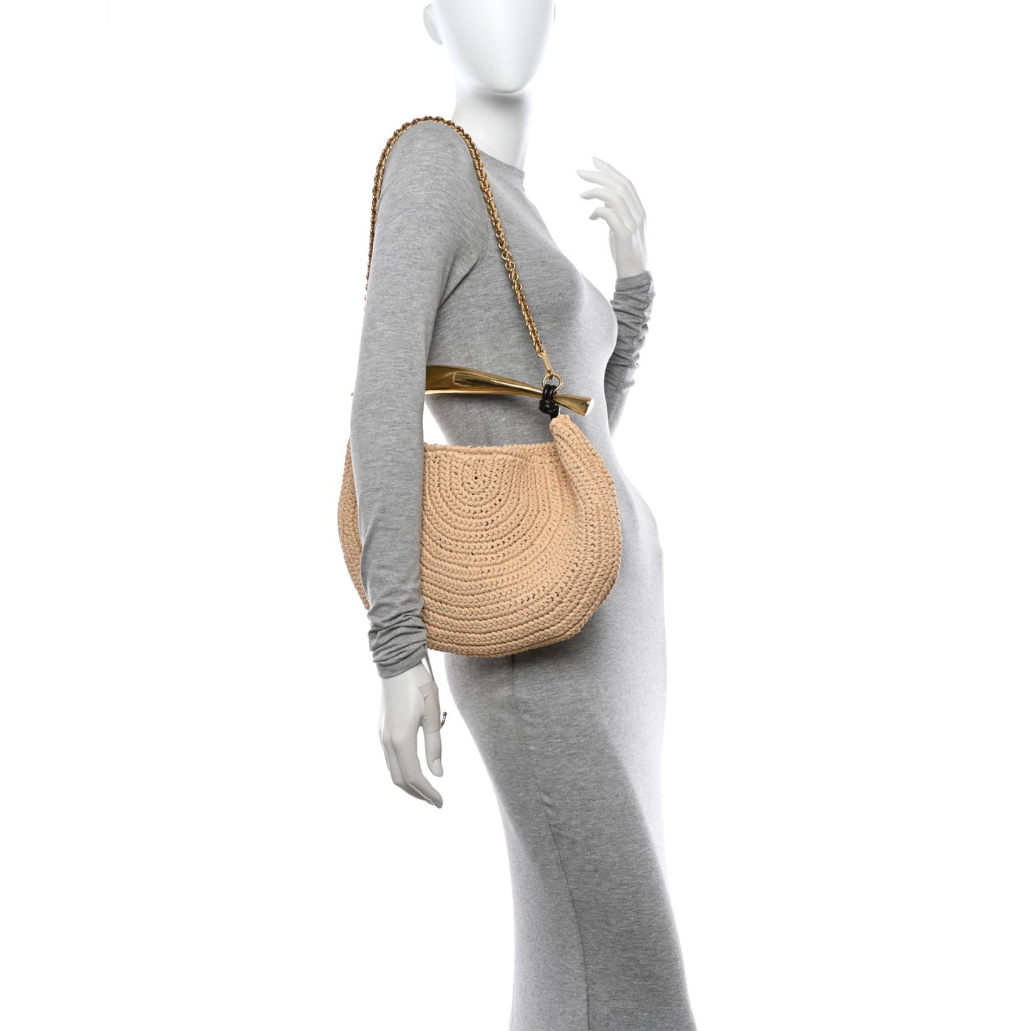 Raffia Crochet Sardine With Chain Bag Natural Fondant