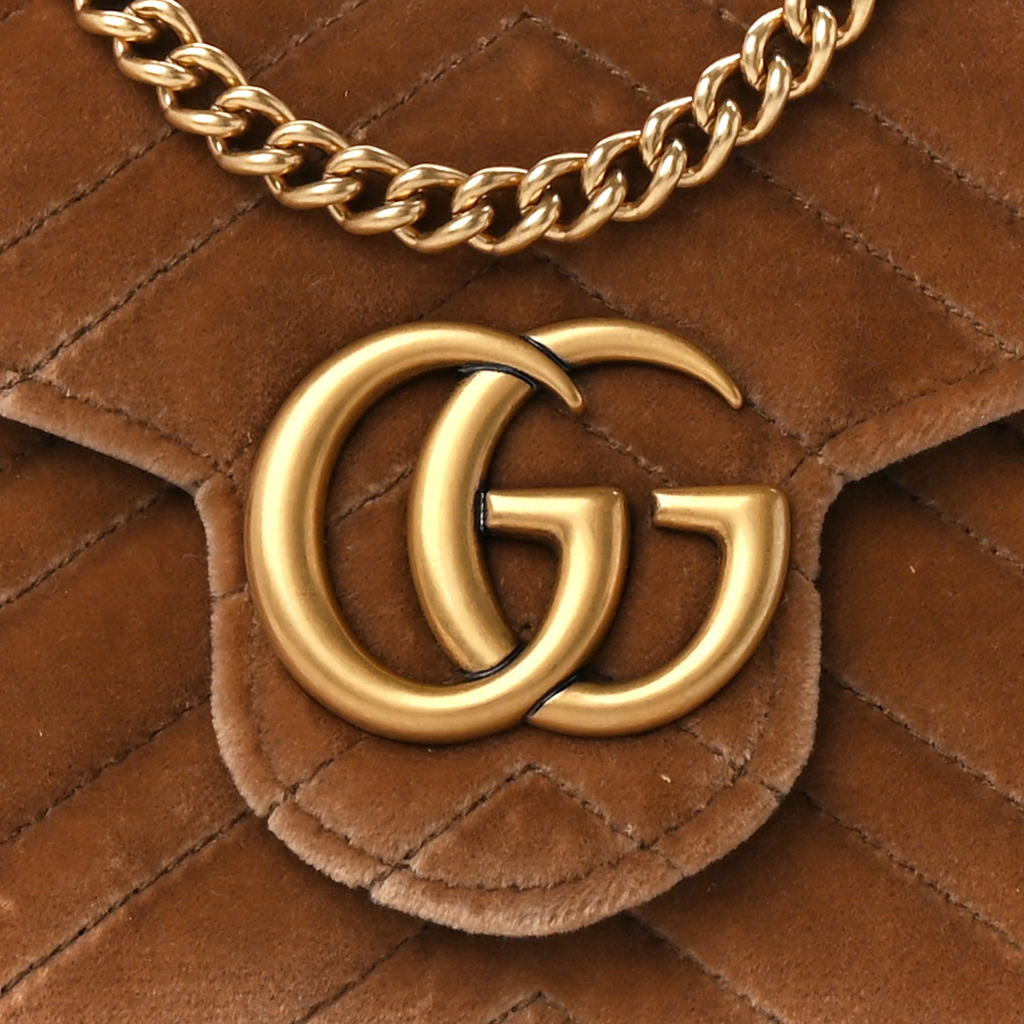 Velvet Matelasse GG Marmont Chain Wallet Taupe
