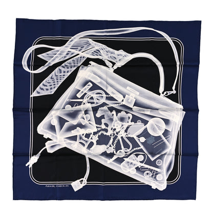 Hermes Silk Please Check In Scarf 90 Marine Black White 1 of 3