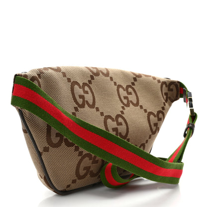 Gucci Monogram Jumbo GG Textured Dollar Calfskin Web Belt Bag Camel Ebony New Acero 3 of 9