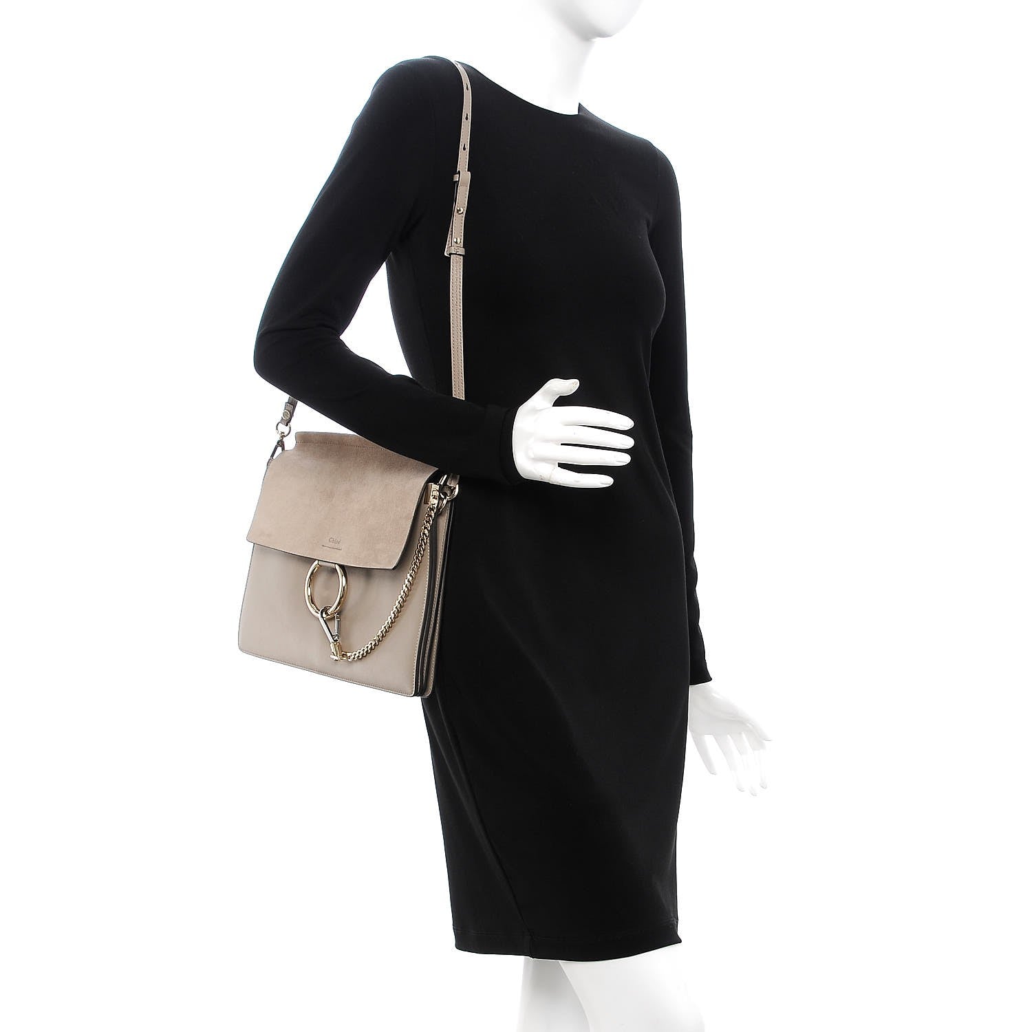 Chloe Calfskin Suede Medium Faye Shoulder Bag Motty Grey 2 of 7