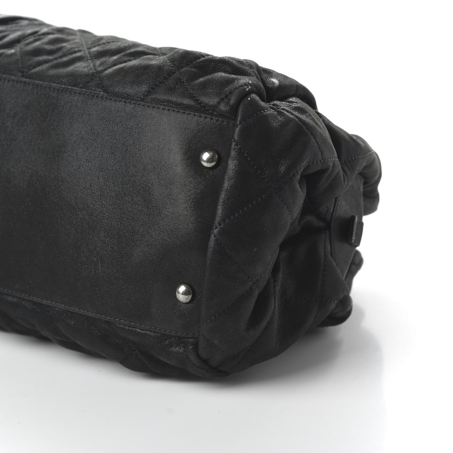 Iridescent Calfskin Chic Quilt Bowling Bag Black