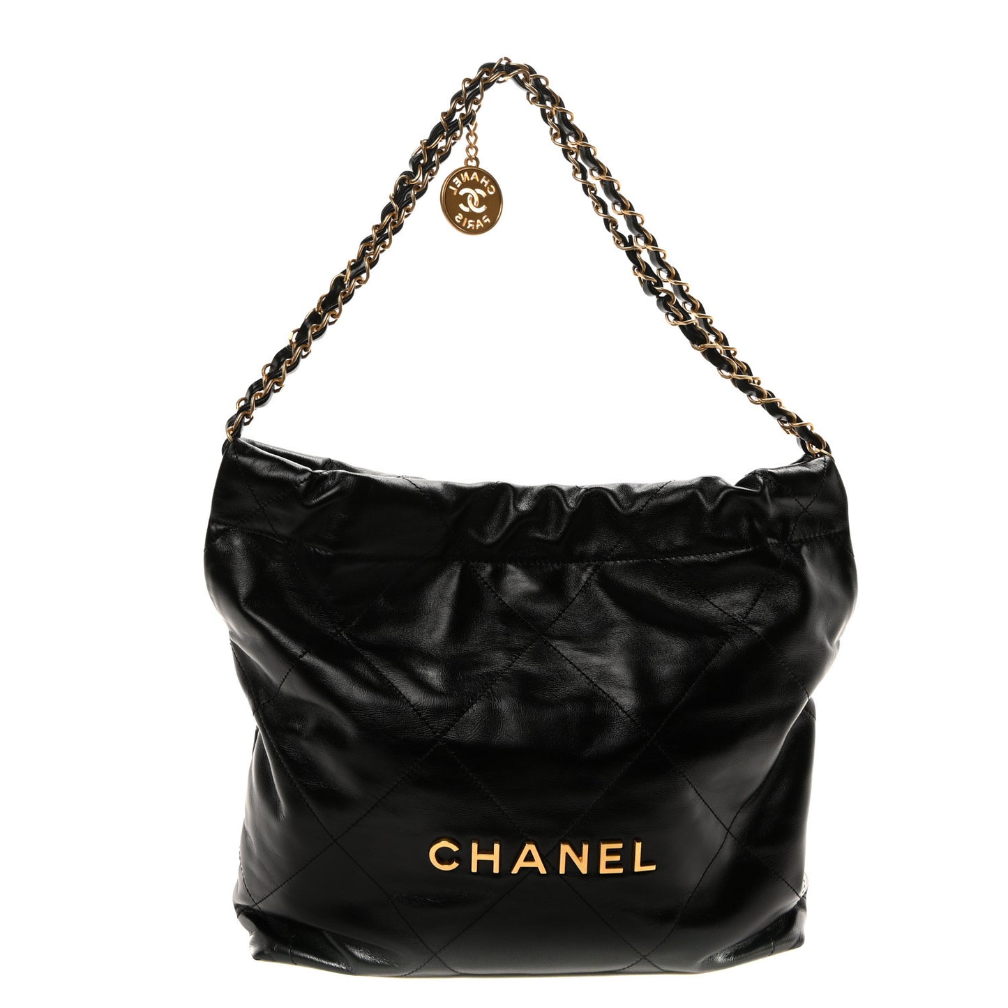 Shiny Calfskin Quilted Small Chanel 22 Black