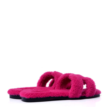 Hermes Woolskin Oran Sandals 37 Rose Fuchsia 3 of 6