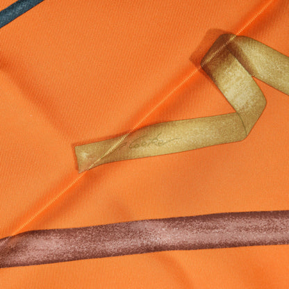 Hermes Silk Attrape Tes Reves Scarf 90 Orange Vif Cognac Taupe 5 of 6