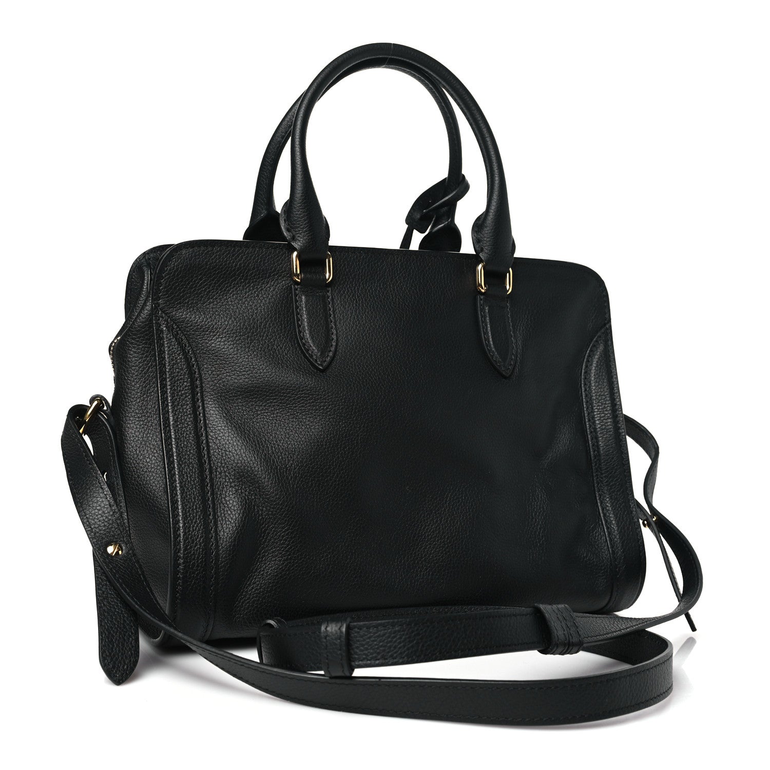 Alexander McQueen Pebbled Calfskin Small Skull Padlock Zip Around Tote Black 3 of 11