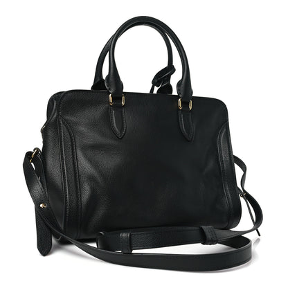 Alexander McQueen Pebbled Calfskin Small Skull Padlock Zip Around Tote Black 3 of 11
