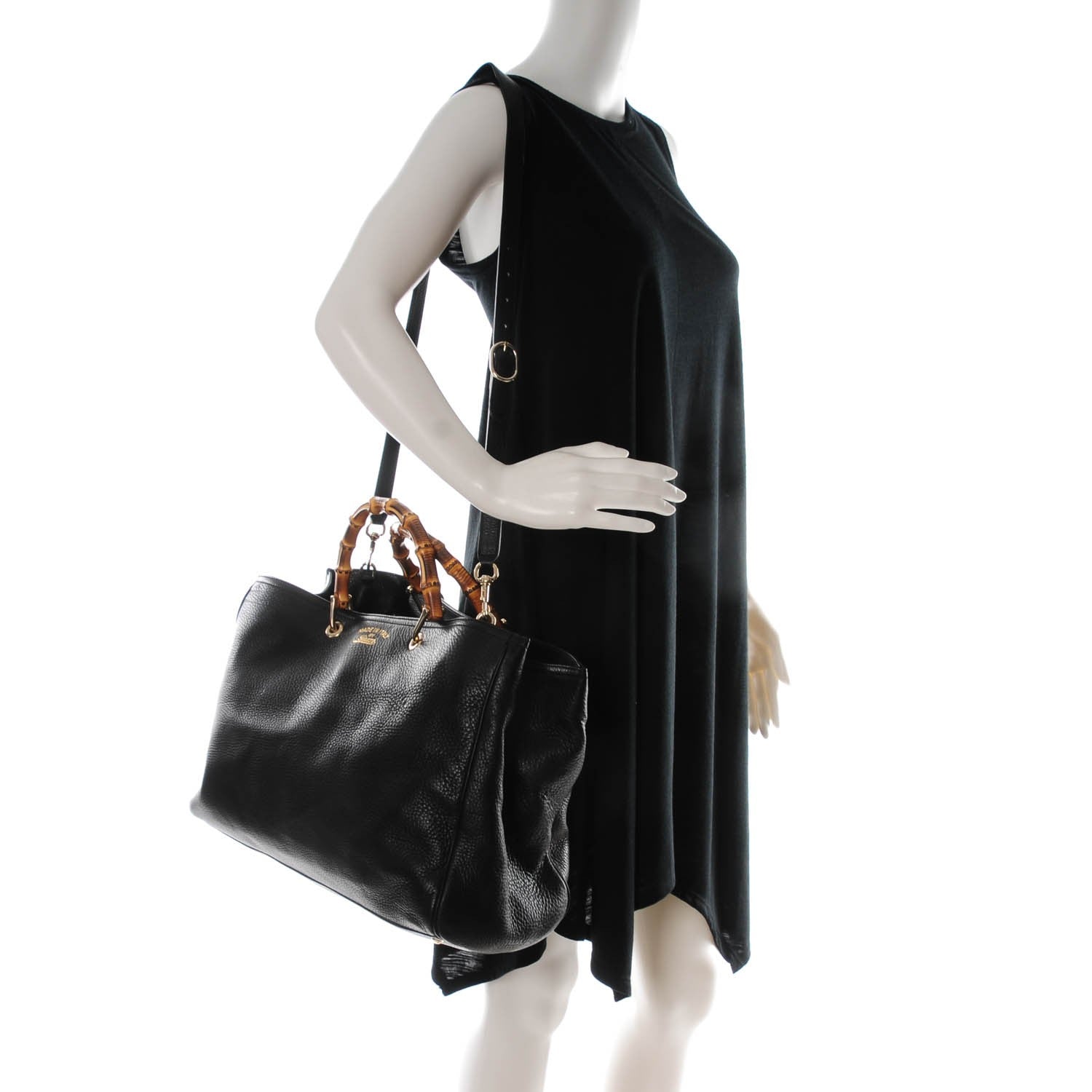 Gucci Calfskin Large Bamboo Shopper Tote Black 2 of 7