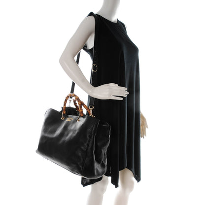 Gucci Calfskin Large Bamboo Shopper Tote Black 2 of 7