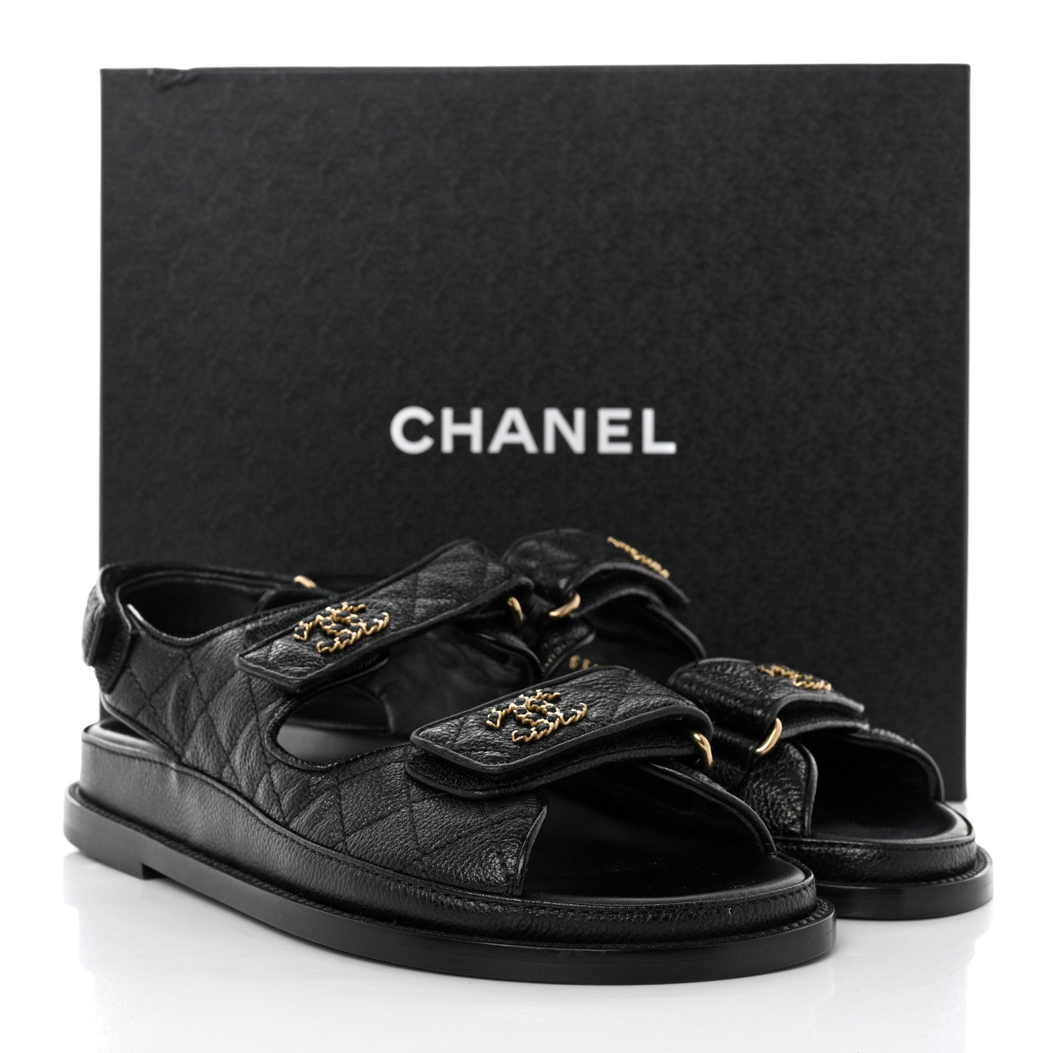 Chanel Grained Calfskin Velcro Dad Sandals 36.5 Black 9 of 9