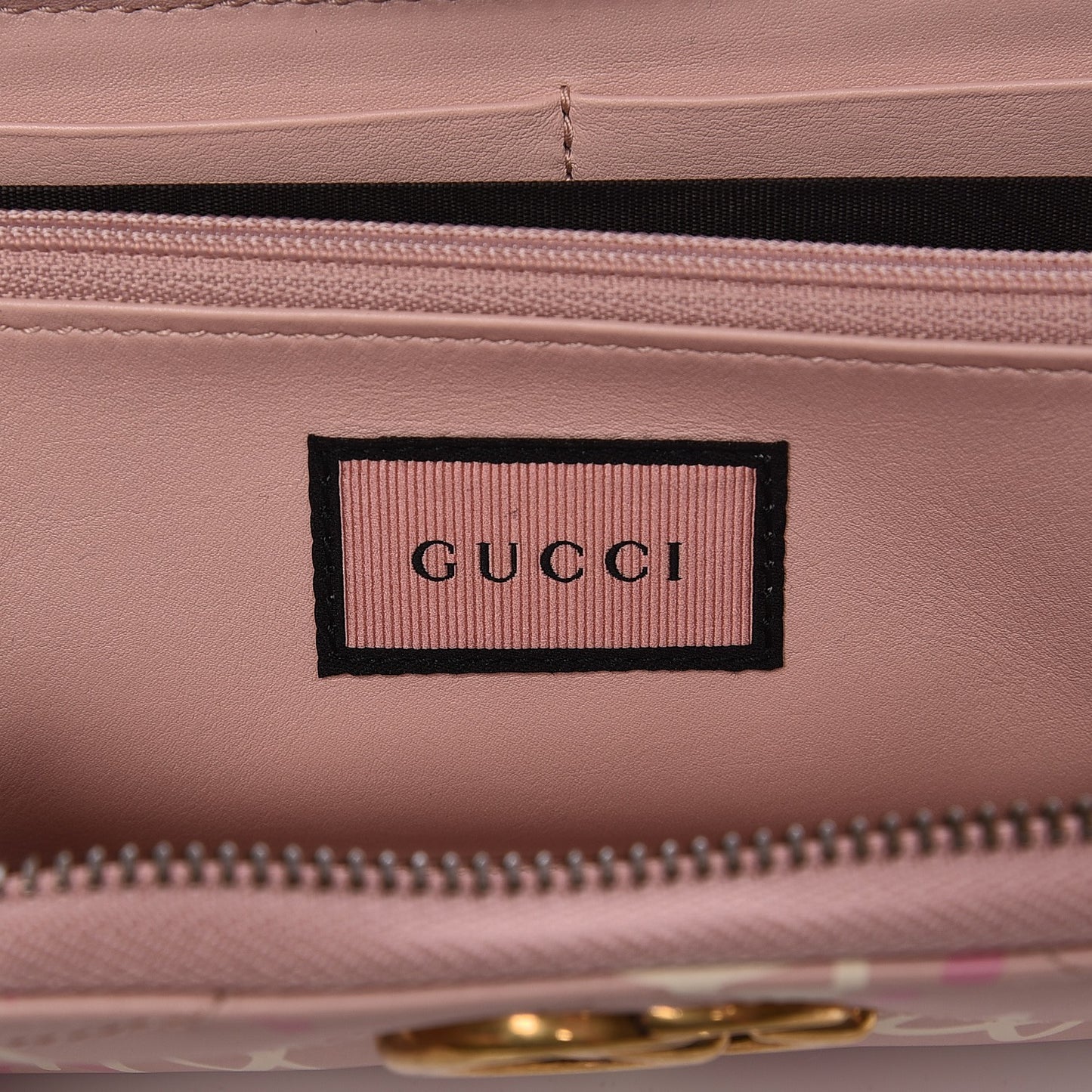 Calfskin Matelasse GucciGhost GG Marmont Zip Around Wallet Perfect Pink Rosa Ivory