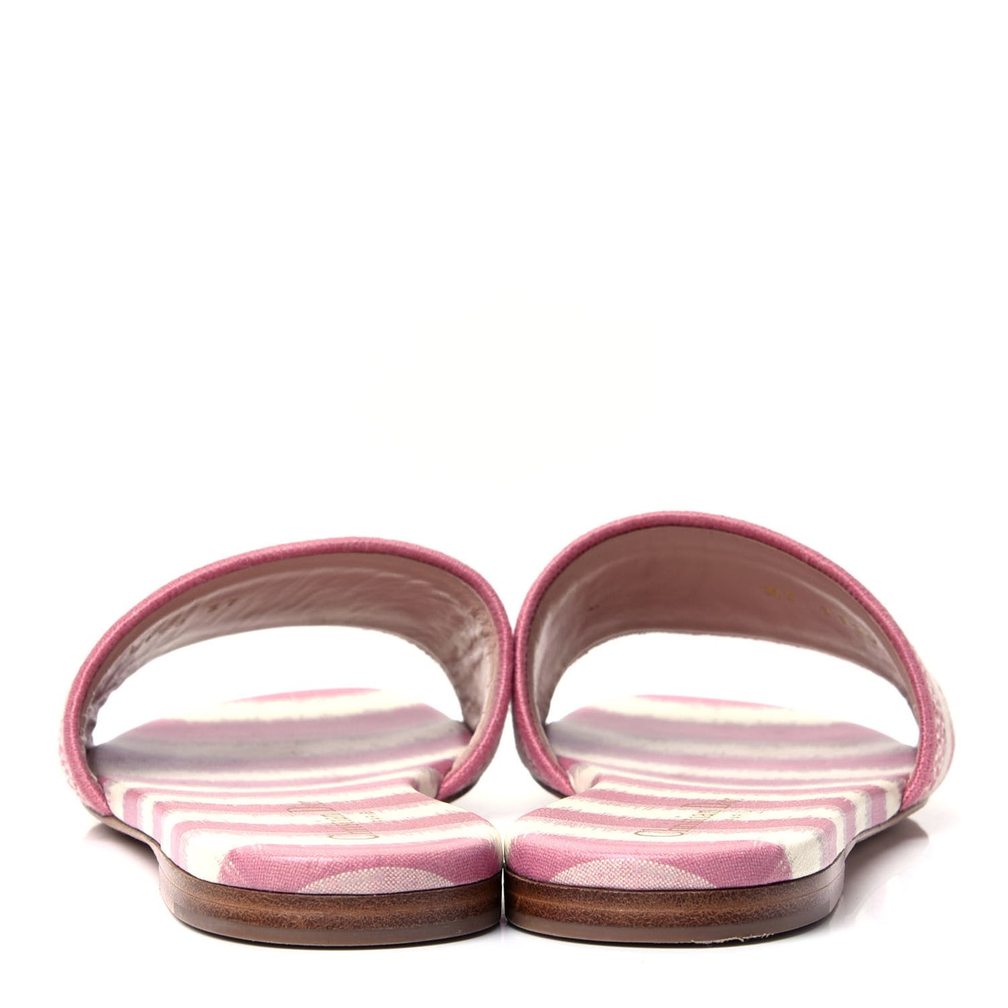 Cotton D-Stripes Embroidered Dway Mules Slide Sandals 37 Deep Nude