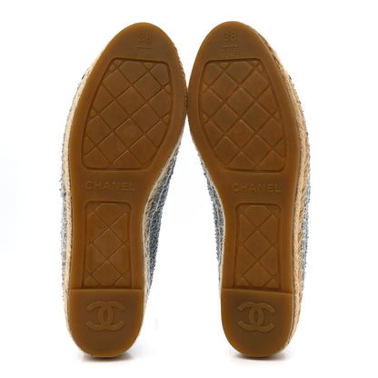 Chanel Fabric Grosgrain CC Espadrilles 38 Blue Light Gray Black 6 of 8