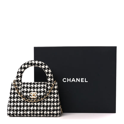 Chanel Tweed Houndstooth Quilted Nano Kelly Shopper Black White 11 of 11